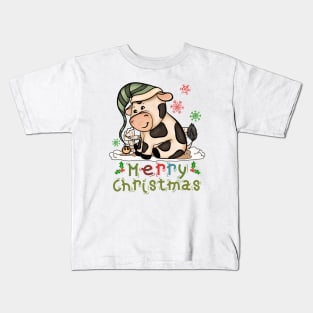 Kids Cow Christmas Cute Cow Merry Christmas Xmas Matching Kids T-Shirt